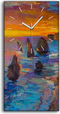 Produktbild von Wandbild Leinwand Bilder mit Uhr Quarz 30x60 Moderner Kunst Meeresufer - weiße Hände
