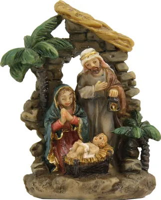 Produktbild von Krippenfiguren Heilige Familie im Stall 5 cm Polyresin Deko Set