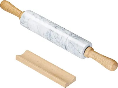 Immagine prodotto di Intirilife Mattarello in marmo con vassoio in bianco - 46,5 cm - Rullo per pasta, rullo da forno, mattarello ondulato, in marmo naturale, per stendere facilmente la pasta, facile da pulire