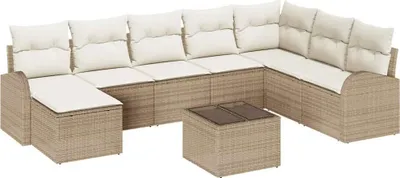 Produktbild von vidaXL Sofa Set 9 stk. Beige und Weiß Poly-Rattan