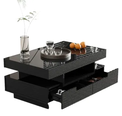 Image de Table basse - Table d'appoint - Table de salon - Table de rangement - Éclairage LED - 80 x 50 x 36 cm - Quatre tiroirs