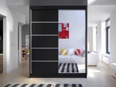 Obrázok produktu pre Zrkadlová šatníková skriňa 150 cm PIRITU 3 - čierna