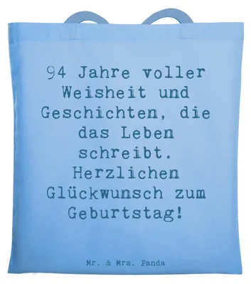 Produktbild von Mr. & Mrs. Panda Schultasche Spruch 94. Geburtstag - Sky Blue - Geschenk, Jutebeutel, Meilenstein, Einkaufstasche, Lebensfreude, Erfahrungen, Tote Bag, Happy Birthday