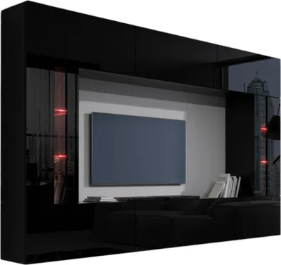 Image de Ensemble de meubles de salon noir, suspendus collection CEPTO XXVIII. 249cm, 8 meubles, leds, modulables.