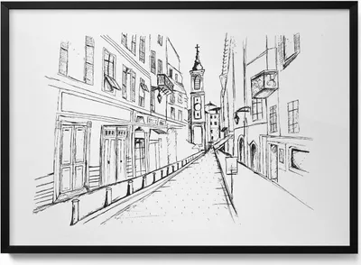 Produktbild von Stadtzeichnung Provence– Wandbild mit Rahmen – Gerahmtes Bild  – Wanddekoration – 100x70 cm –  Schwarz Rahmen