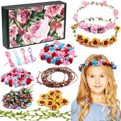 Produktbild von Blumenkranz Bastelset für Kinder Mädchen DIY Haarreif 8-teilig