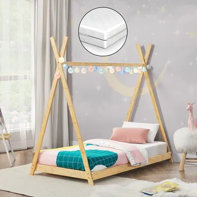 Produktbild von Kinderbett ’Vimpeli’ mit Matratze 70 x 140 cm Bambus