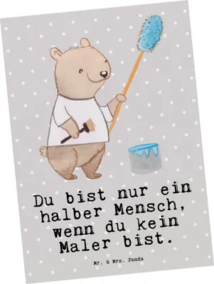 Produktbild von Mr. & Mrs. Panda Postkarte Maler Herz - Grau Pastell - Geschenk, Lustig, Malermeister, Malerbetrieb, Witzig, Grußkarte, Ansichtskarten, Spruch, Postkarten, Ansichtskarte