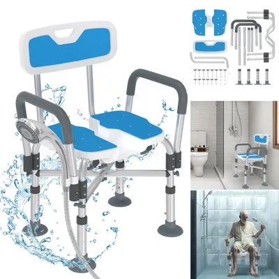Image de Siège de douche – Tabouret de douche – Assise de douche – Chaise de bain – Réglable en hauteur – Antidérapant avec découpe hygiénique