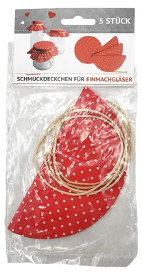 Produktbild von BURI Einmachglas Schmuckdeckchen 5 Stück rund mit Gummi Glashauben Stoffdeckchen