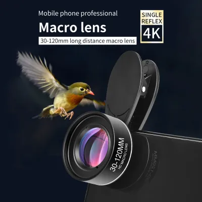 Productafbeelding van Universeel smartphone-lens voor macrofotografie, 30 mm–120 mm, geschikt voor smartphonecamera's, zonder vervorming, inclusief schoonmaakdoekje, opbergdoos, en compatibel met iPhone 15/14/13/12/11