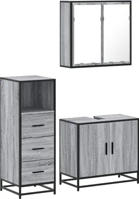 Produktbild von vidaXL 3-tlg. Badmöbel-Set Grau Sonoma Holzwerkstoff