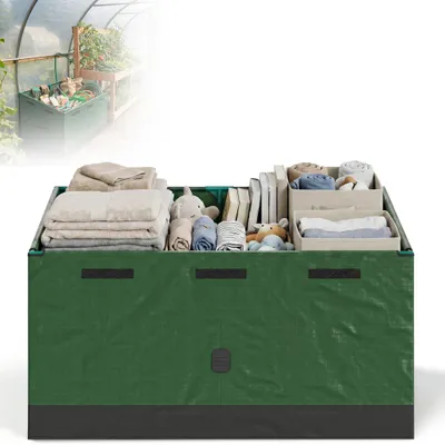 Image de CEEDIR Coffre de rangement 530 L, coffre de jardin et coffre à coussins, résistant aux intempéries et imperméable, coffre de rangement d'extérieur pliable avec cadre métallique et bâche de protection, coffre de jardin pour le jardin, le balcon et la terrasse, vert