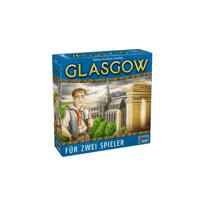 The image shows the front of a board game box for "Glasgow".