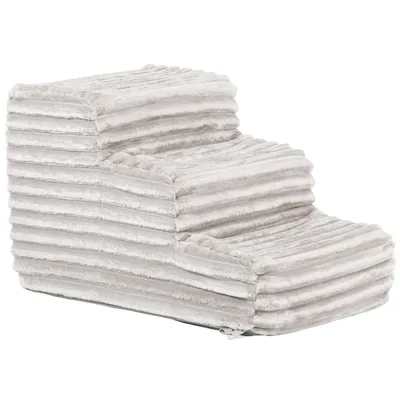 Produktbild von Hundetreppe 30 cm hoch | Haustiertreppe 3 Stufen für Hunde & Katzen | rutschfest, weich, abnehmbarer Plüschbezug, Hellgrau