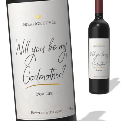 Weinetikett Will you be my Godmother? Grand Cru Stil 8x12 cm