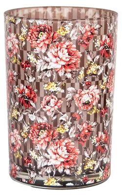 Image de Clayre & Eef Bougeoir Ø 12x18 cm Marron Rouge Verre Fleurs