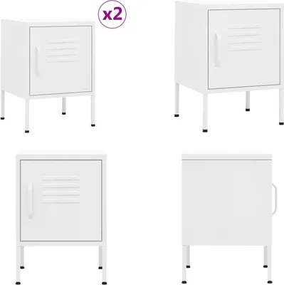 Imagen del producto de vidaXL Mesitas de noche, 2 unidades, blanco, 35x35x51 cm, acero. Mesitas de noche