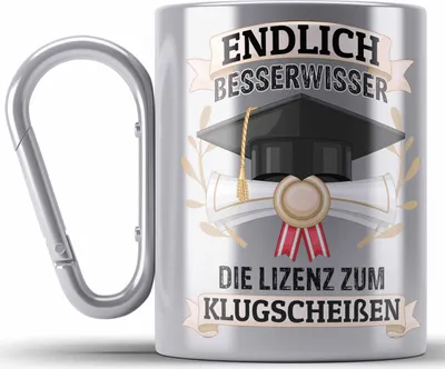 Produktbild von Trendation - Bachelor Abschluss Geschenk Edelstahl Tasse Karabiner Prüfung Bestanden Uni Graduation Geschenkidee - Endlich Besserwisser (Silber)