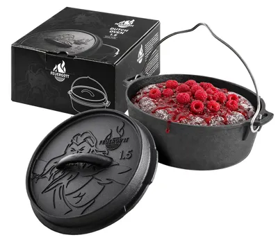Produktbild von Gusseisen Dutch Oven 1,5 l mit flachem Boden und Deckel als Pfanne