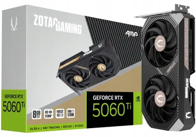 Zdjęcie produktu dla Zotac GAMING GeForce RTX 5060 Ti Twin Edge OC, GeForce RTX 5060 Ti, 8 GB, GDDR7, 128 bit, 7680 x 4320 px, PCI Express x8 5.0