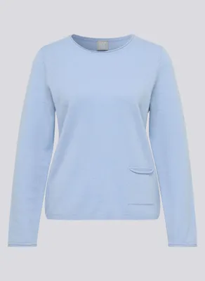 Produktbild von Rabe Cashmere Pullover mit Rundhalsausschnitt und Tasche, Hellblau, Größe 42