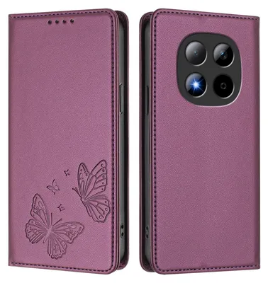 Image de Étui en cuir pour Xiaomi Redmi Note 15 Pro 5G, étui de protection type portefeuille en cuir gaufré motif papillon avec support, violet