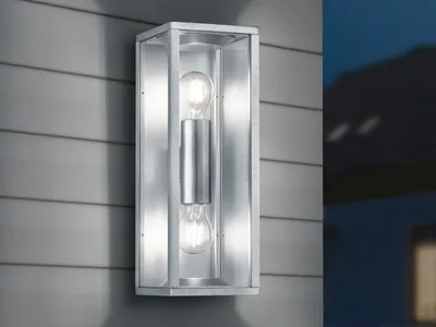 Produktbild von 2-flammige eckige Außenwandleuchte Silber E27 - Außenwandlampen für Hauswand