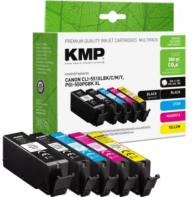 Imagen del producto de KMP 1518,4050. Cartuchos de tinta compatibles con Canon PGI-550 XL (), CLI-551 XL (cian, magenta, amarillo). Juego de 5 unidades