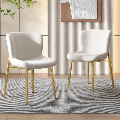 Produktbild von Abrihome Esszimmerstuhl 2er Set, Polsterstuhl mit Rückenlehne und Metallbeinen, Küchenstuhl Sitzfläche aus Samt, Beige