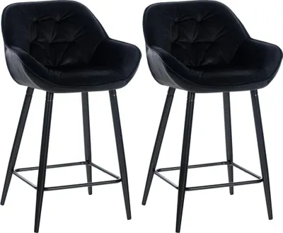 Produktbild von 2er-Set Barhocker - Hocker - Hoher Sitzkomfort mit Samtpolsterung | Farbe: Schwarz | Material: Weich