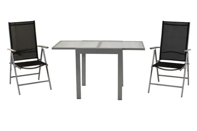 Produktbild von Merxx Gartenmöbel Set Amalfi 3tlg., 2 Klappsessel, Balkonausziehtisch 65 (130) x 65 cm, schwarz - Aluminium/Textil
