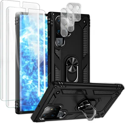 Produktbild von Robuste Ring Hülle für Samsung Galaxy S23 Ultra, Display-/ Kameraschutz Schwarz