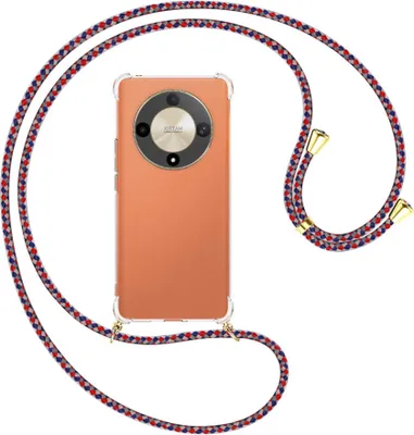 Produktbild von Handykette Backcover-Schutzhülle mit Band (Metall goldfarben) für Honor X9b (6.78'') - silber/blau/rot