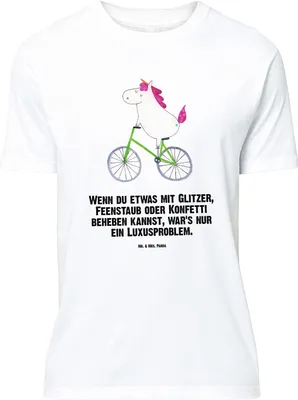 Produktbild von Mr. & Mrs. Panda Shirt Einhorn Radfahrer - Weiß - Geschenk, Unicorn, Lustiges T-Shirt, Bike, Radfahren, Tshirt, Oversize, Einhörner, Rad