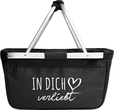 Produktbild von Huuraa Einkaufskorb In dich verliebt 20 Liter Black faltbarer Tragekorb Geschenkidee