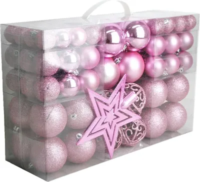 Produktbild von 100 Weihnachtskugeln Rosa mit Stern Baumspitze