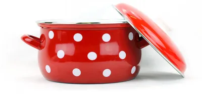 Produktbild von Belis Emaille-Topf rot, weißer Punkt 16 cm, 2,1 l
