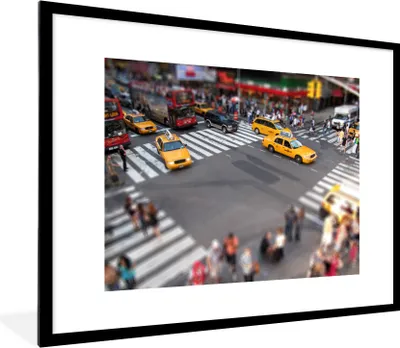 Produktbild von MuchoWow® Gerahmtes Poster New York - Amerika - Taxi 80x60 cm - Poster mit Schwarzem Bilderrahmen Wandposter Rahmen Foto Bilder - Schlafzimmer-Dekorationen - Fotoposter