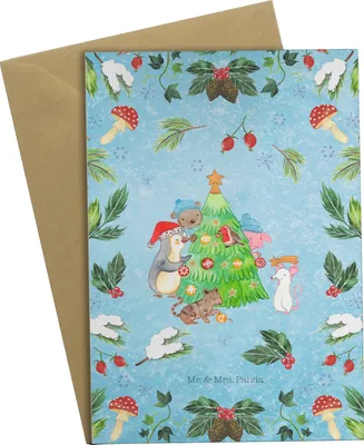 Produktbild von Mr. & Mrs. Panda Glückwunschkarte Weihnachtsbaum schmücken - Eisblau - Geschenk, Grußkarte, einladungskarten, weihnachtskarten, osterkarten, hochzeitskarten, Weihnachten