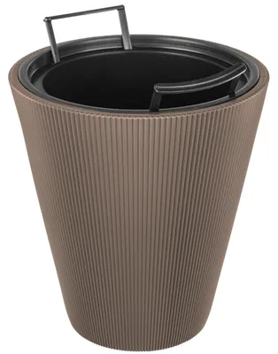 Obrázok produktu pre Kvetináč – plastový kvetináč – 32,5 x 29,5 cm – s vložkou – reliéfny povrch – moderný dizajn – hnedý