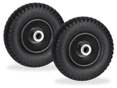 Immagine prodotto di Ruota per carriola Relaxdays 2.50-4, set da 2, ruota in gomma piena, cerchione in acciaio, ruota di ricambio per carriola, antiforatura, 80 kg, nera
