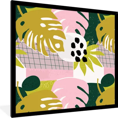 Produktbild von MuchoWow® MuchoWow® Gerahmtes Poster Blätter - Tropische Pflanzen - Muster 40x40 cm - Poster mit zchwarzem Bilderrahmen - Mit Rahmen - Wanddekoration Schlafzimmer