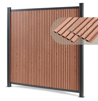 Obrázok produktu pre Záhradný plot „Grassano“ – plot na ochranu súkromia so 2 stĺpikmi, základný modul 185 x 180 cm, odolný voči poveternostným vplyvom, WPC, hnedý