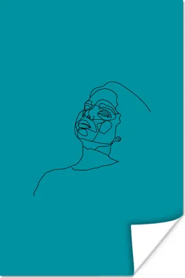 Produktbild von MuchoWow® Poster Strichzeichnung - Blau - Frau 60x90 cm - Wanddekoration