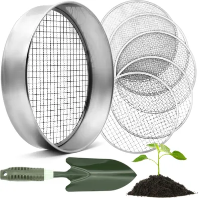 Immagine prodotto di Setaccio da giardino rotondo da 30 cm con 5 inserti intercambiabili - inclusa pala da giardino