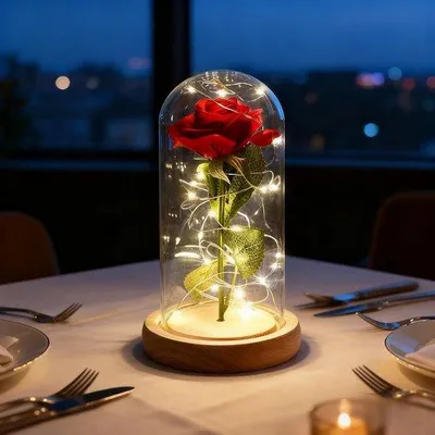 Produktbild von Romantische Kunstrosse in Glasdome - Transparante Kunstrosse als Cadeau für Muttertag, Geburtstag und Jubiläum
