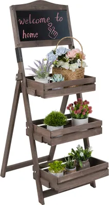 Produktbild von WISFOR Standregal Blumentreppe mit 3 Ebenen, Klappbar Bücherregal Leiterregal mit Kreidetafel für Wohnzimmer Schlafzimmer Küche Büro