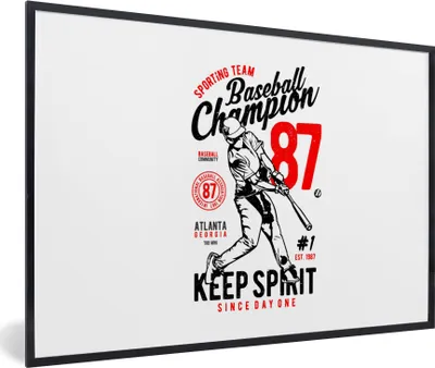 Produktbild von MuchoWow® MuchoWow® Gerahmtes Poster Mancave - Baseball - Schwarz - Weiß - Vintage 90x60 cm - Poster mit zchwarzem Bilderrahmen - Fotorahmen - Foto-Plakat