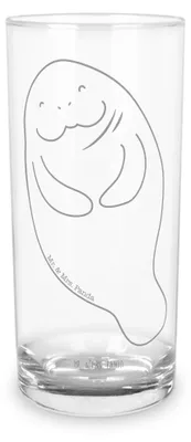 Produktbild von Mr. & Mrs. Panda Glas Seekuh Happy 400 ml - Transparent - Geschenk, Liebeskummer, Trinkglas, Tumbler, Meerestiere, Wasserglas, Zufrieden, Cocktailglas, Freundin, Neustart